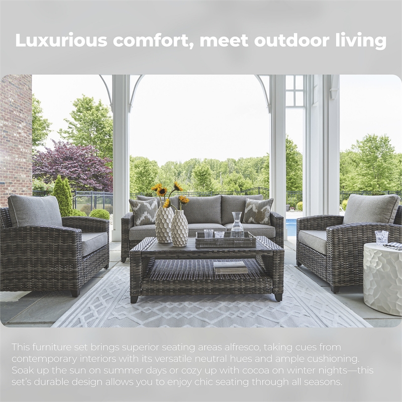 Bowery Hill Gray 4-Piece Outdoor Patio Set with Sofa Chairs and Table