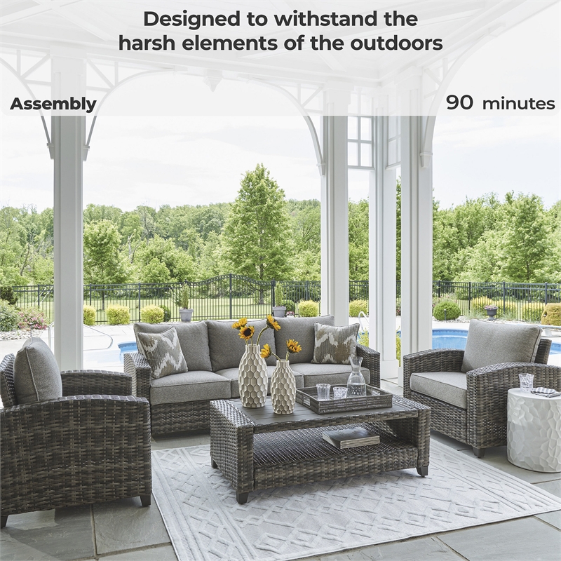 Bowery Hill Gray 4-Piece Outdoor Patio Set with Sofa Chairs and Table
