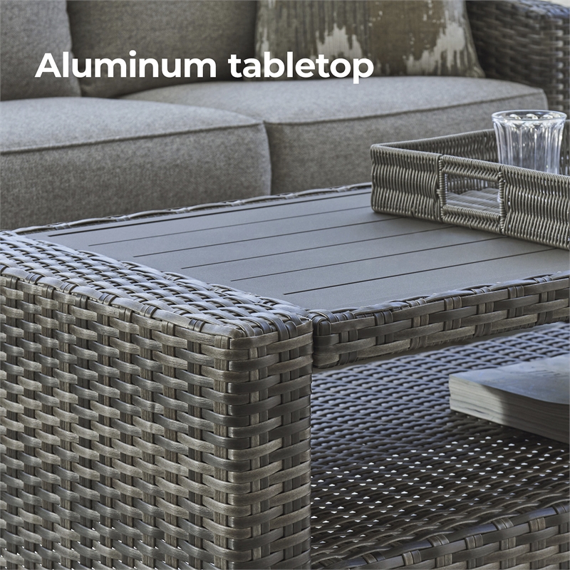 Bowery Hill Gray 4-Piece Outdoor Patio Set with Sofa Chairs and Table