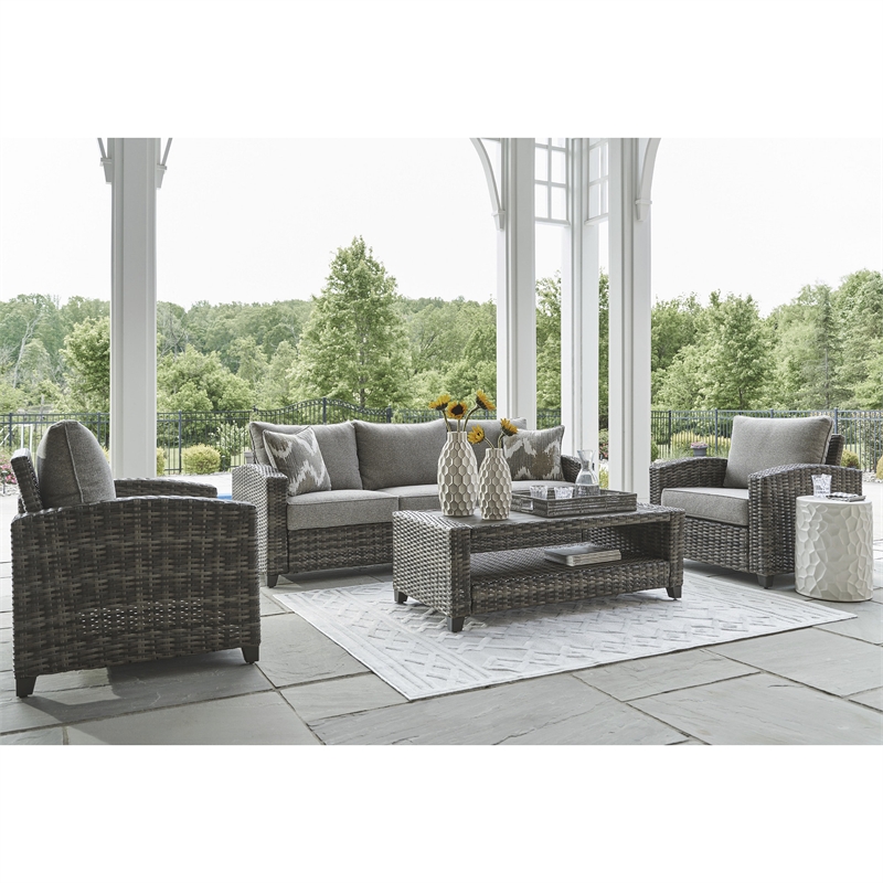 Bowery Hill Gray 4-Piece Outdoor Patio Set with Sofa Chairs and Table
