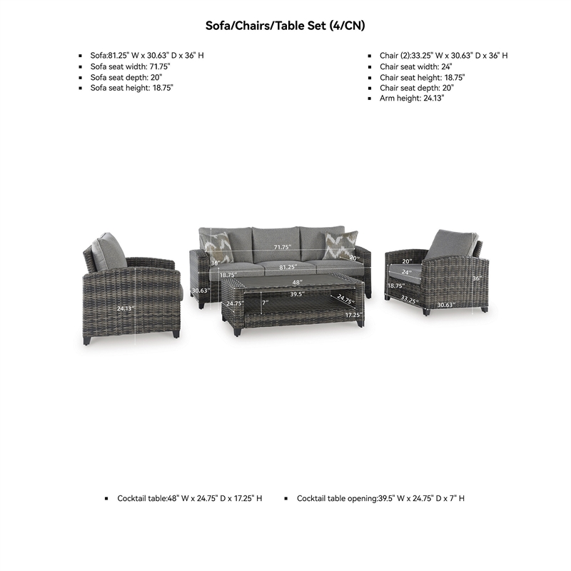 Bowery Hill Gray 4-Piece Outdoor Patio Set with Sofa Chairs and Table