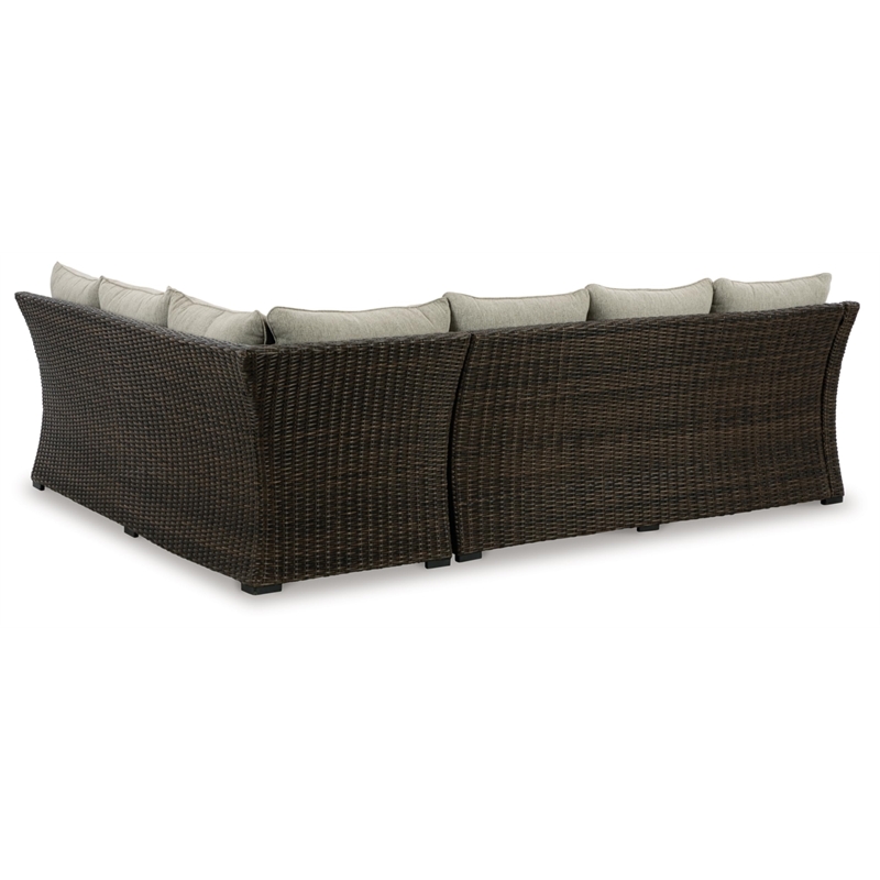 Bowery Hill Brown Resin Wicker 3-Piece Outdoor Sectional with Bench
