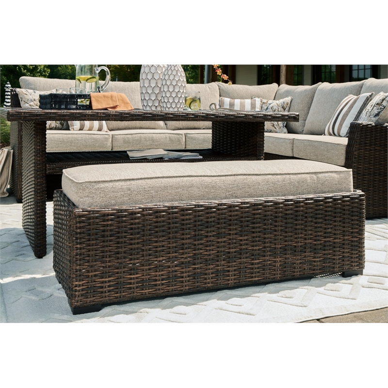 Bowery Hill Brown Resin Wicker 3-Piece Outdoor Sectional with Bench