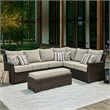 Bowery Hill Brown Resin Wicker 3-Piece Outdoor Sectional with Bench