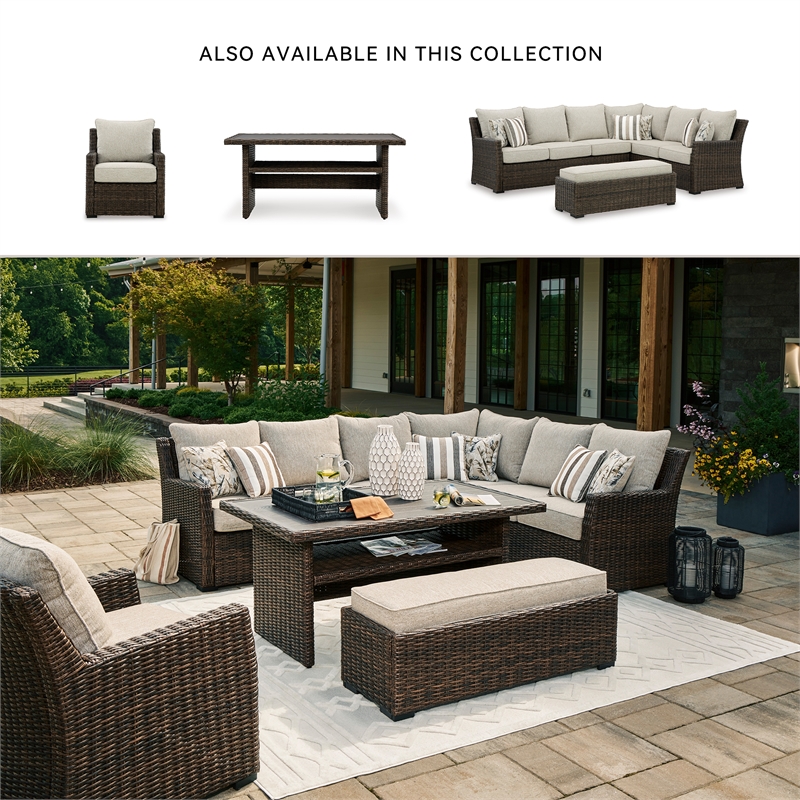 Bowery Hill Brown Resin Wicker 3-Piece Outdoor Sectional with Bench