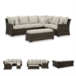 Bowery Hill Brown Resin Wicker 3-Piece Outdoor Sectional with Bench
