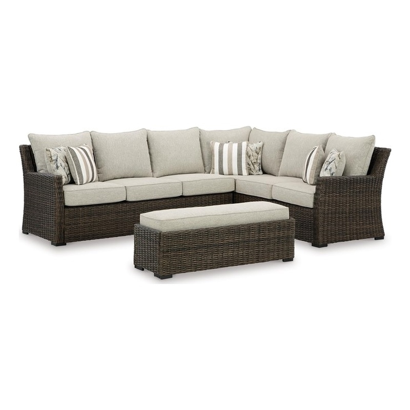 Bowery Hill Brown Resin Wicker 3-Piece Outdoor Sectional with Bench