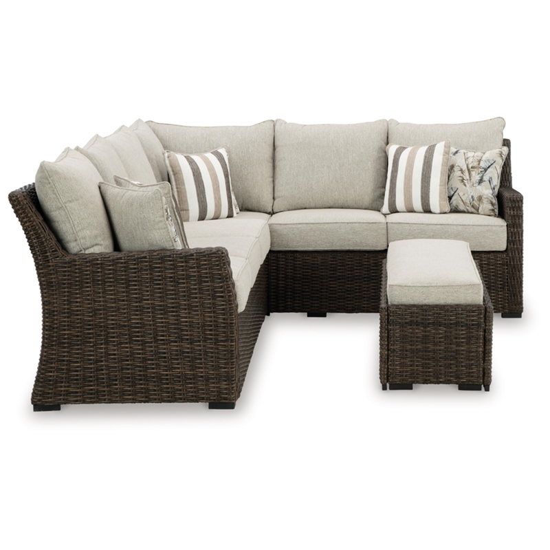 Bowery Hill Brown Resin Wicker 3-Piece Outdoor Sectional with Bench