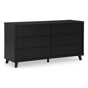 Bowery Hill Black Dresser with 6 Slatted Drawers and Framed Front