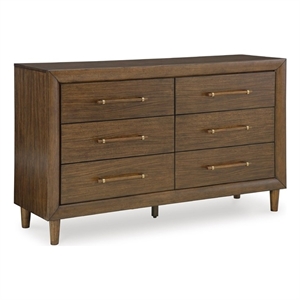 Bowery Hill Mid-Century Brown Dresser with Elongated Wooden Pulls