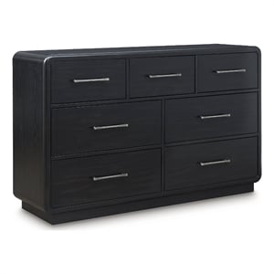 Bowery Hill Black Dresser with 7 Drawers and Curved Waterfall Edges
