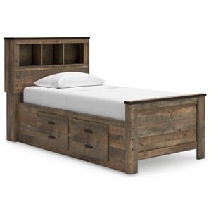 Bowery Hill Twin Bed with Underbed Storage and Bookcase Headboard in Brown