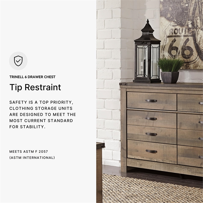 Bowery Hill Rustic Brown Dresser with 6 Drawers and Nailhead Trim