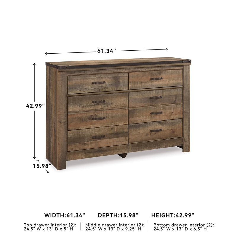 Bowery Hill Rustic Brown Dresser with 6 Drawers and Nailhead Trim