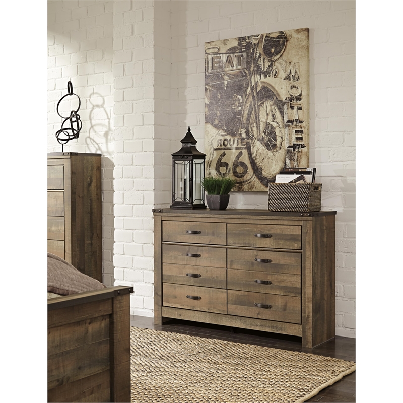 Bowery Hill Rustic Brown Dresser with 6 Drawers and Nailhead Trim