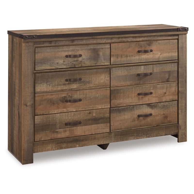 Bowery Hill Rustic Brown Dresser with 6 Drawers and Nailhead Trim