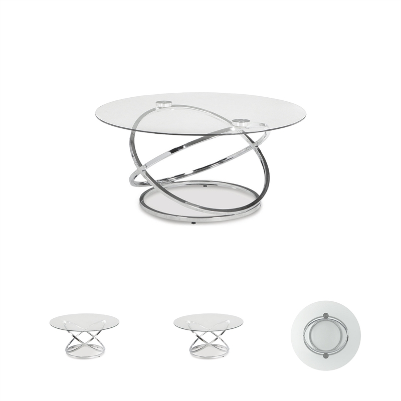 Bowery Hill Modern 3-Piece Glass-Top Coffee Table Set in Chrome