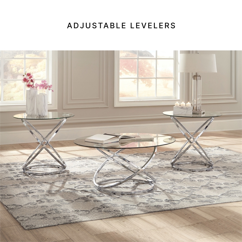 Bowery Hill Modern 3-Piece Glass-Top Coffee Table Set in Chrome