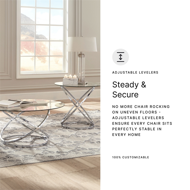 Bowery Hill Modern 3-Piece Glass-Top Coffee Table Set in Chrome