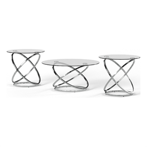 Bowery Hill Modern 3-Piece Glass-Top Coffee Table Set in Chrome