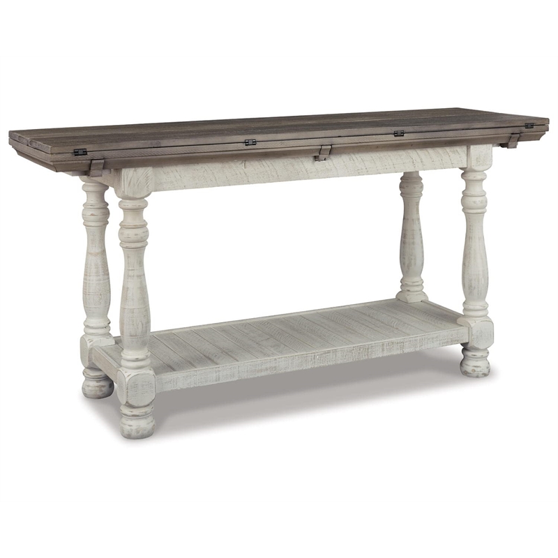 Bowery Hill Flip Top Console Table with Plank Top in Gray and White
