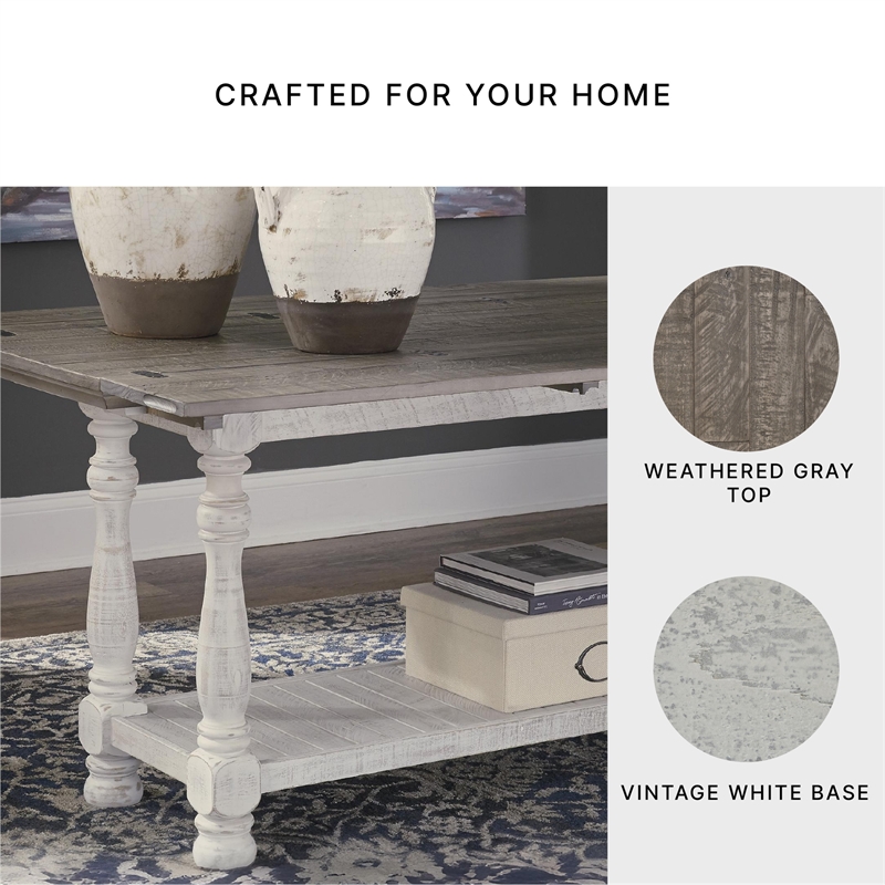 Bowery Hill Flip Top Console Table with Plank Top in Gray and White