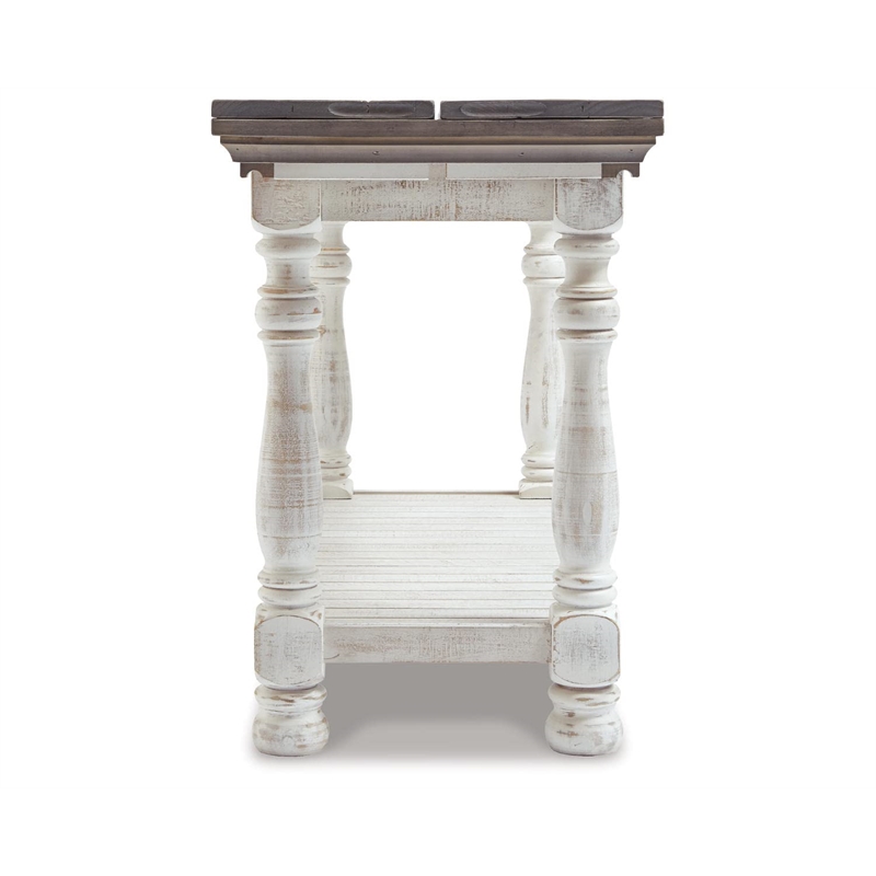 Bowery Hill Flip Top Console Table with Plank Top in Gray and White