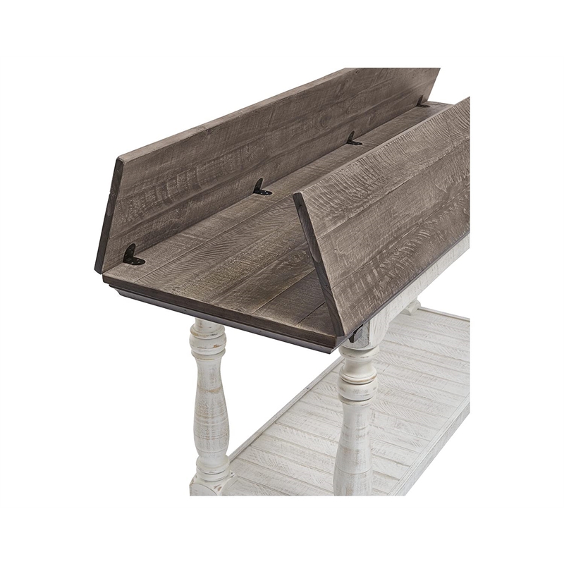 Bowery Hill Flip Top Console Table with Plank Top in Gray and White