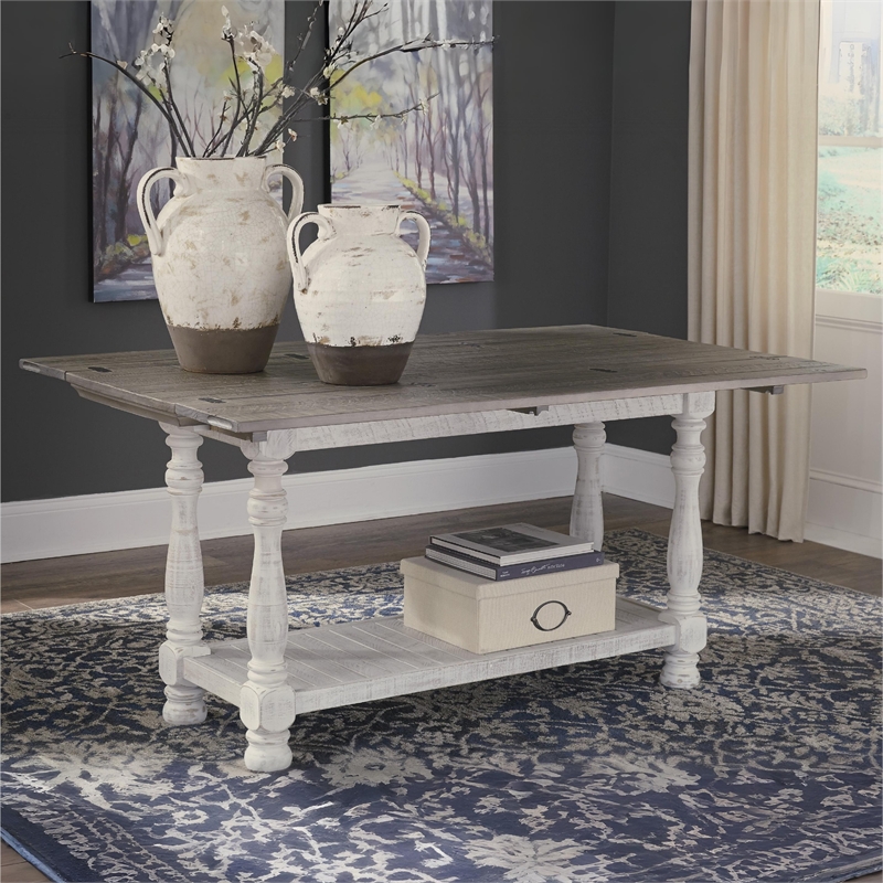 Bowery Hill Flip Top Console Table with Plank Top in Gray and White