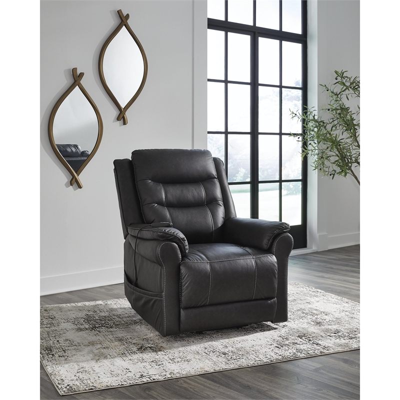 Bowery Hill Black Faux Leather Power Lift Recliner with Massage