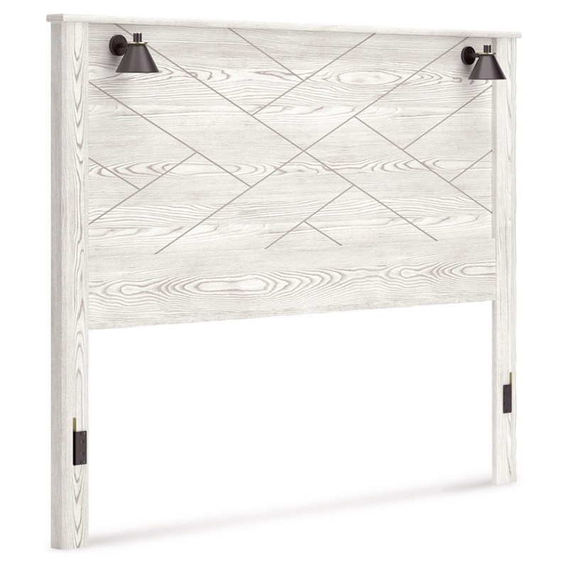 Bowery Hill White King Panel Headboard with Matte Black Sconces