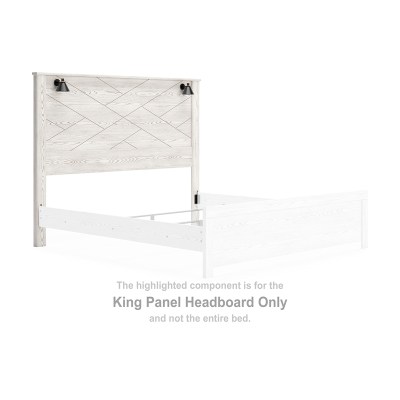 Bowery Hill White King Panel Headboard with Matte Black Sconces