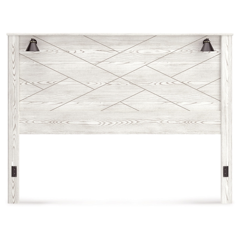 Bowery Hill White King Panel Headboard with Matte Black Sconces