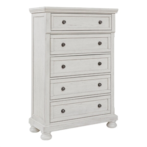 Bowery Hill 5-Drawer Wood Chest with Bronze Knobs in Antiqued White