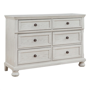 Bowery Hill 6-Drawer Wood Dresser with Bronze Knobs in Antiqued White