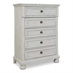 Bowery Hill Light Gray 5-Drawer Chest of Drawers with Bronze Knobs