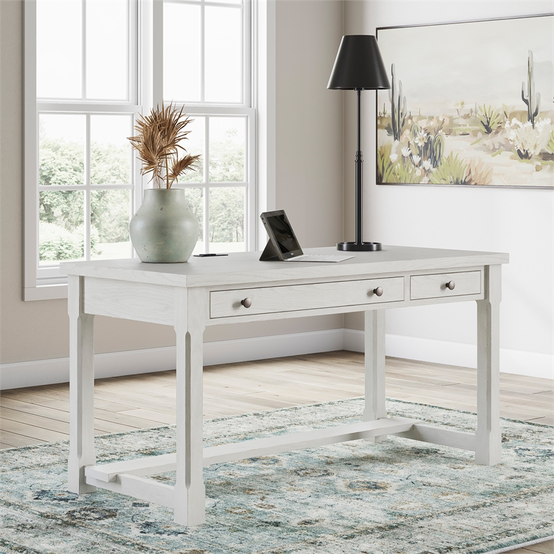 Bowery Hill White Home Office Desk with Keyboard Drawer and USB Ports