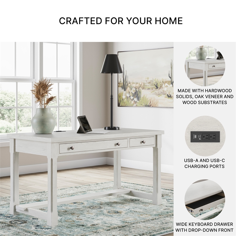 Bowery Hill White Home Office Desk with Keyboard Drawer and USB Ports