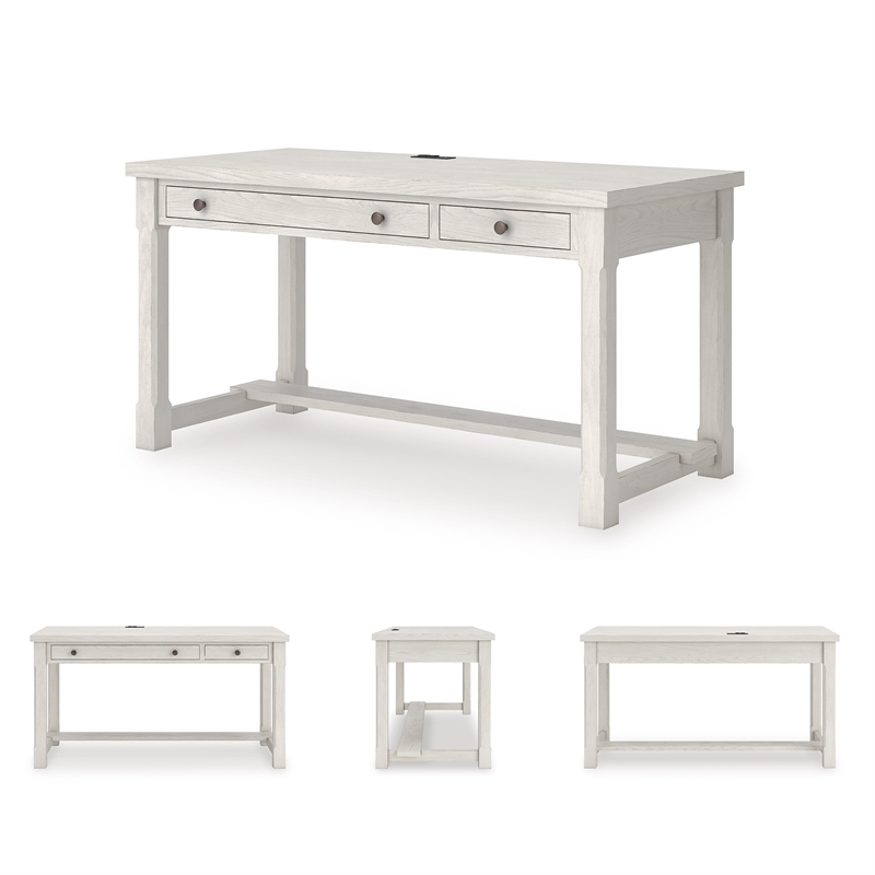 Bowery Hill White Home Office Desk with Keyboard Drawer and USB Ports