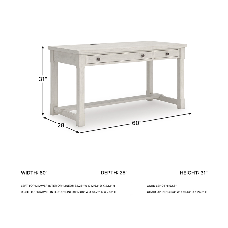 Bowery Hill White Home Office Desk with Keyboard Drawer and USB Ports