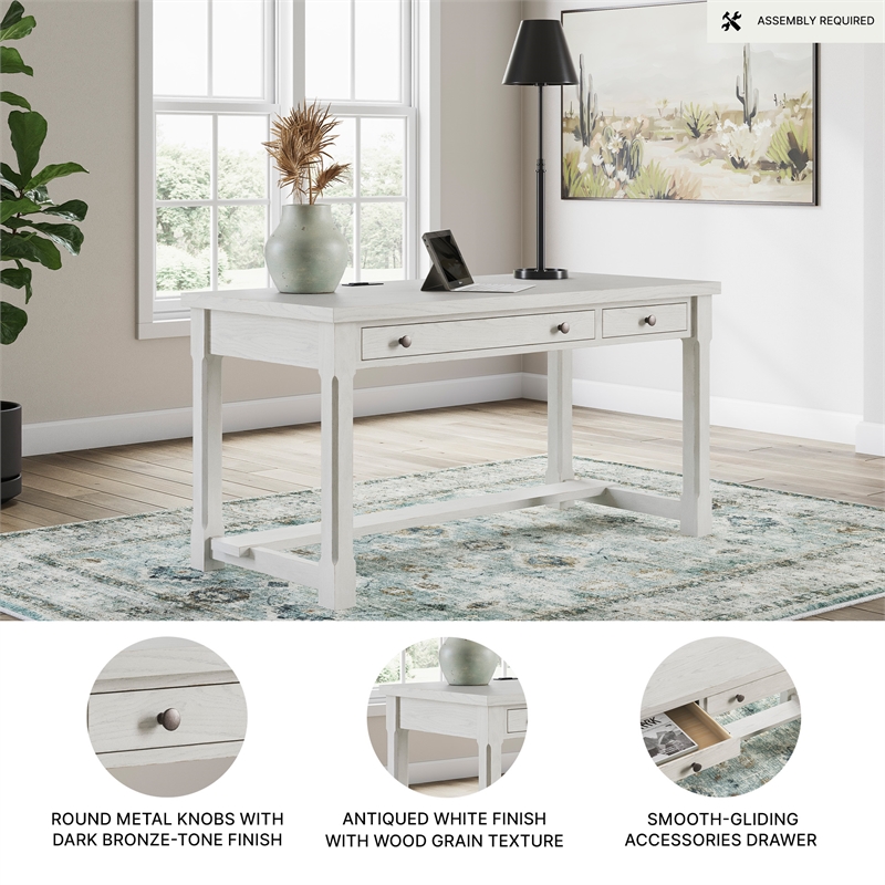 Bowery Hill White Home Office Desk with Keyboard Drawer and USB Ports