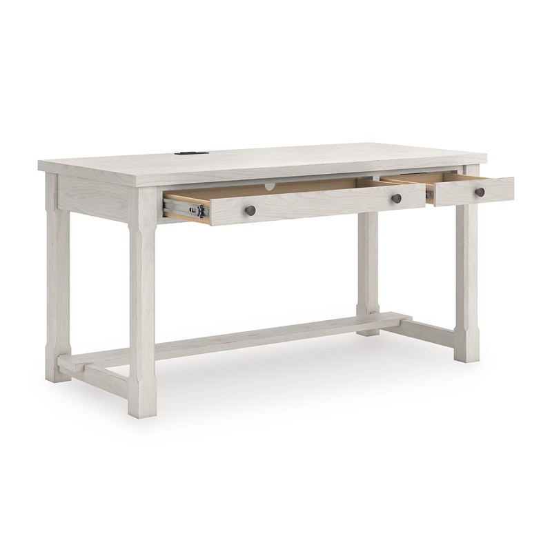 Bowery Hill White Home Office Desk with Keyboard Drawer and USB Ports