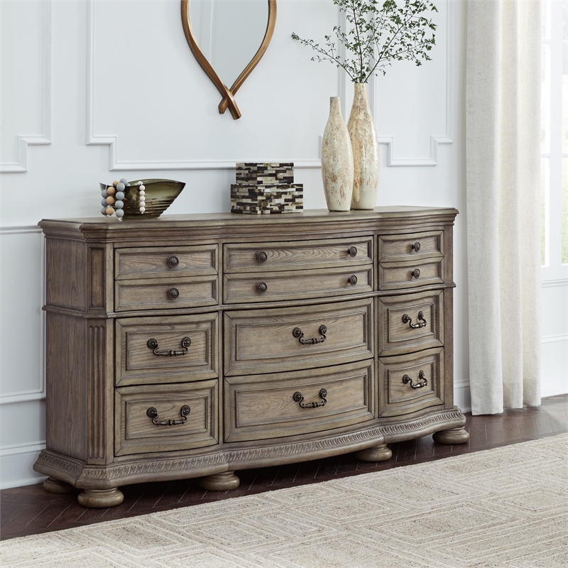Bowery Hill Light Brown 9-Drawer Dresser with Serpentine Curves