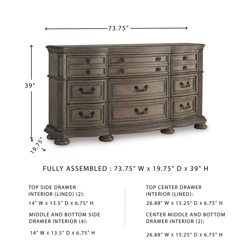 Bowery Hill Light Brown 9-Drawer Dresser with Serpentine Curves