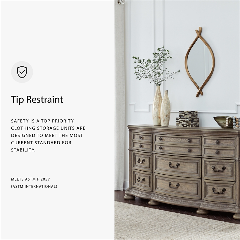 Bowery Hill Light Brown 9-Drawer Dresser with Serpentine Curves