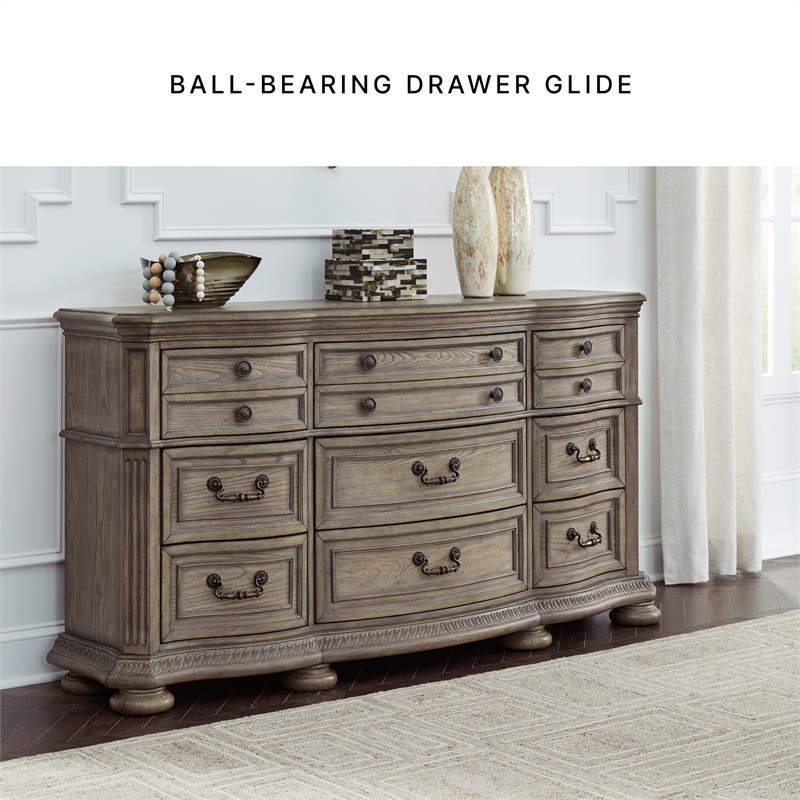 Bowery Hill Light Brown 9-Drawer Dresser with Serpentine Curves