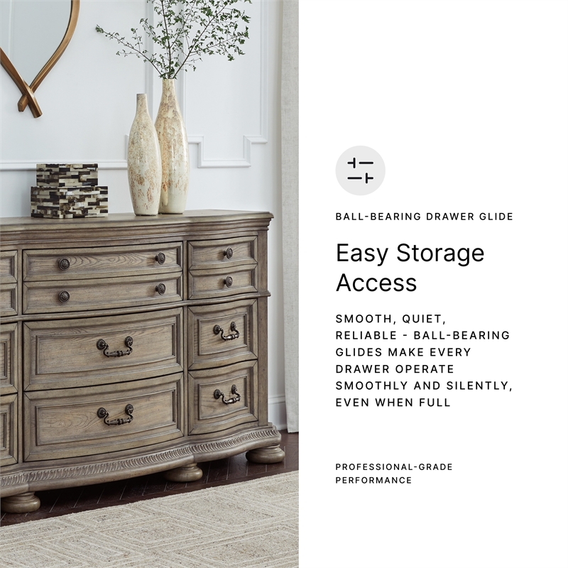 Bowery Hill Light Brown 9-Drawer Dresser with Serpentine Curves