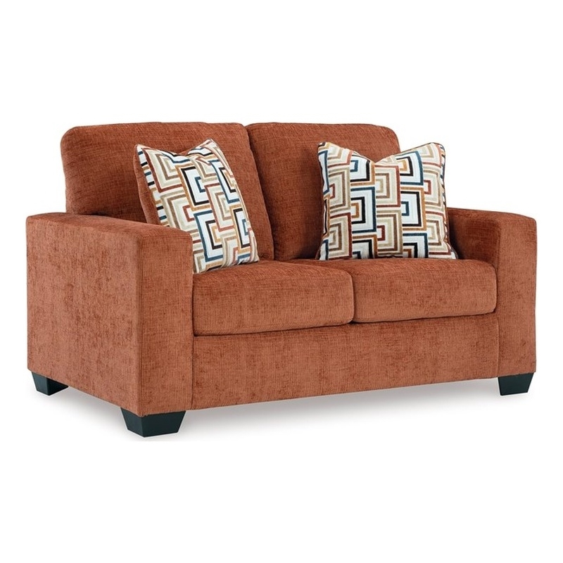 Bowery Hill Burnt Orange Polyester Loveseat with Accent Pillows