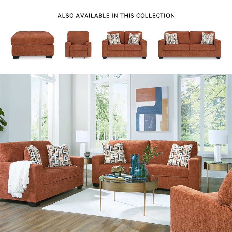 Bowery Hill Burnt Orange Polyester Loveseat with Accent Pillows