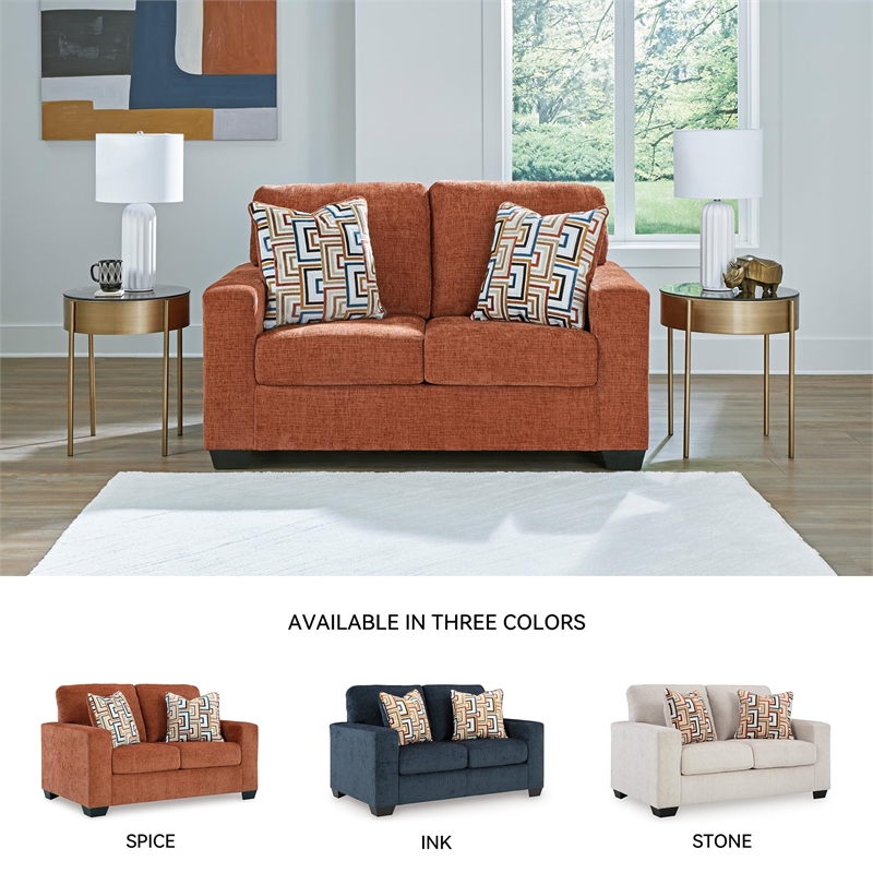 Bowery Hill Burnt Orange Polyester Loveseat with Accent Pillows